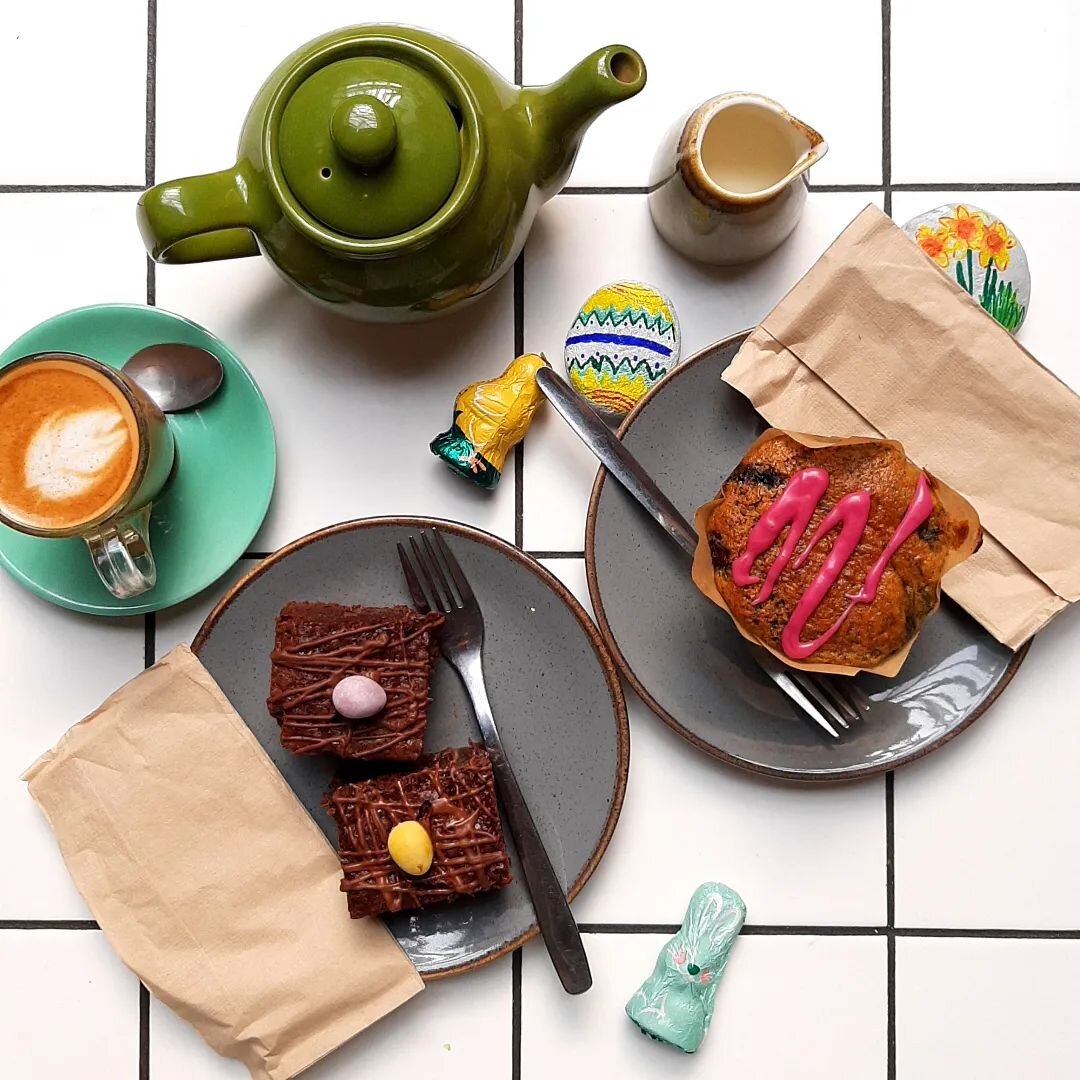 We have lots of exciting new front counter items this holiday weekend! Pictured here are our new made-in-house blueberry muffins and brownies. 
Its also a great opportunity to introduce our new staff members Coral and Kelly (aka Smurf). They are join