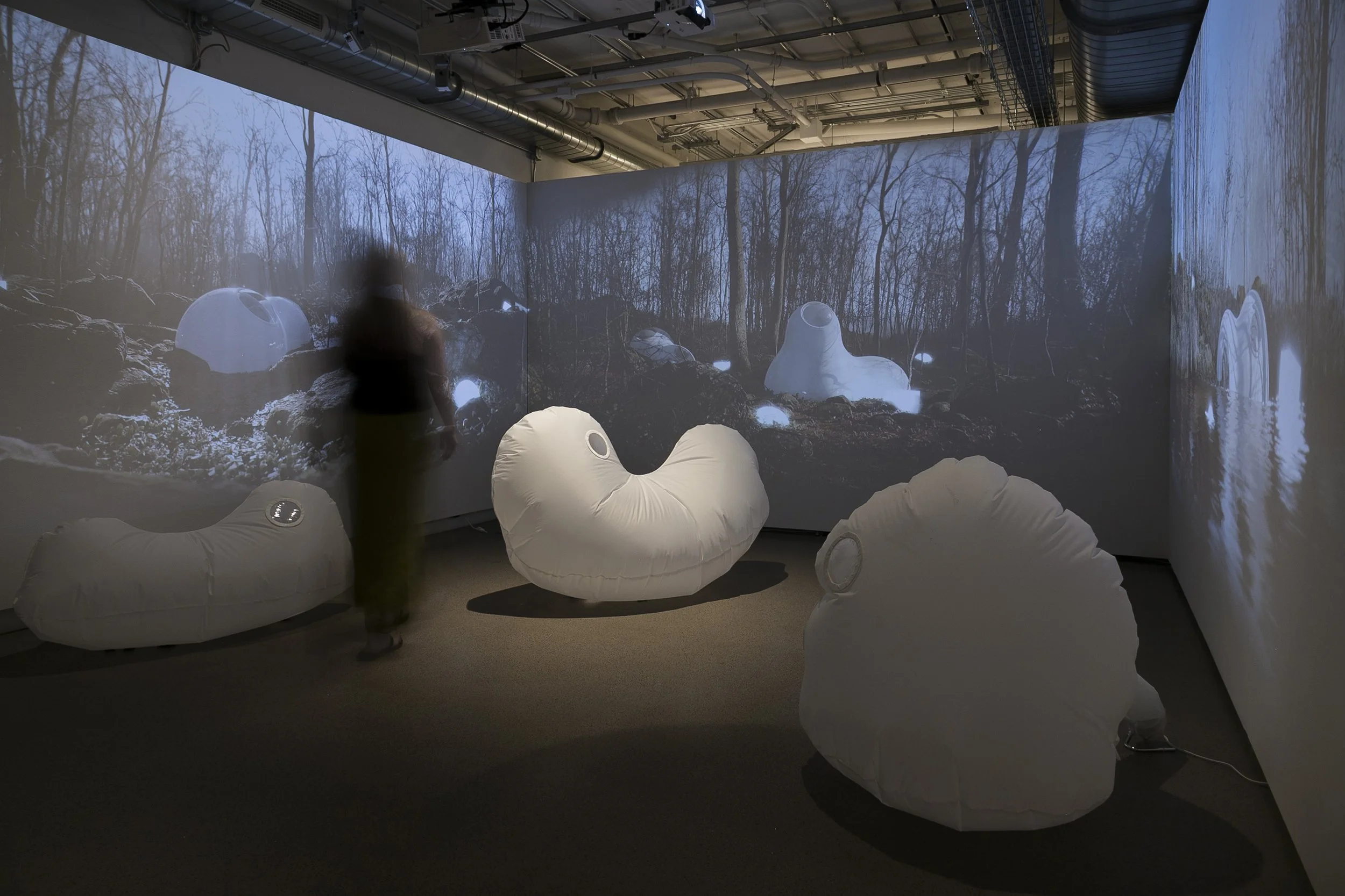 data_collectors.exe
ripstop nylon, air, fans, archival material 
2025


Amorphous structures that embody the physical data collections and preservation of Appalachian narratives. Preserving the hand-made is an important element of Appalachian Sci-Fi 