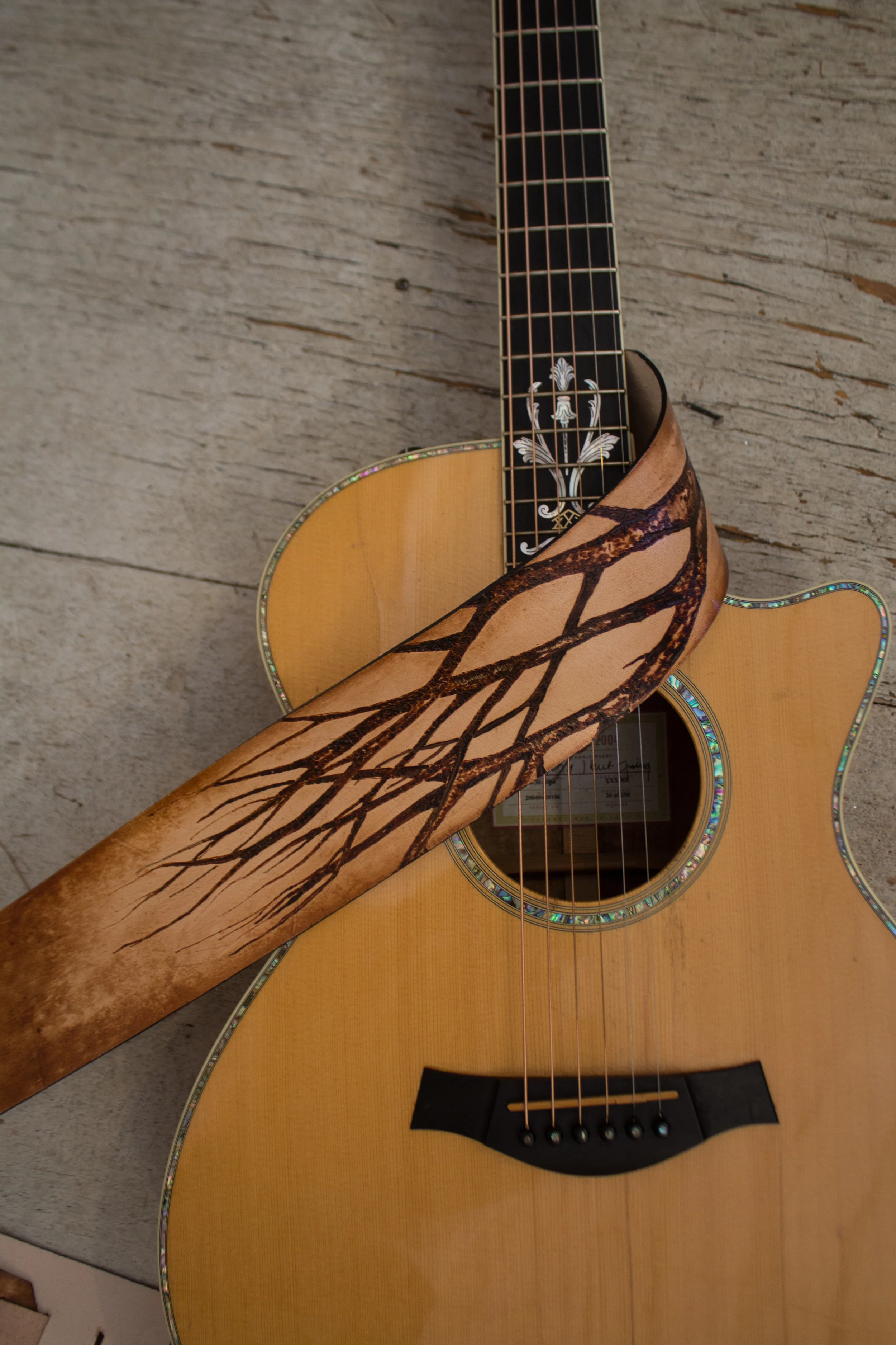Leather guitar strap with tree pyrography-4.jpg