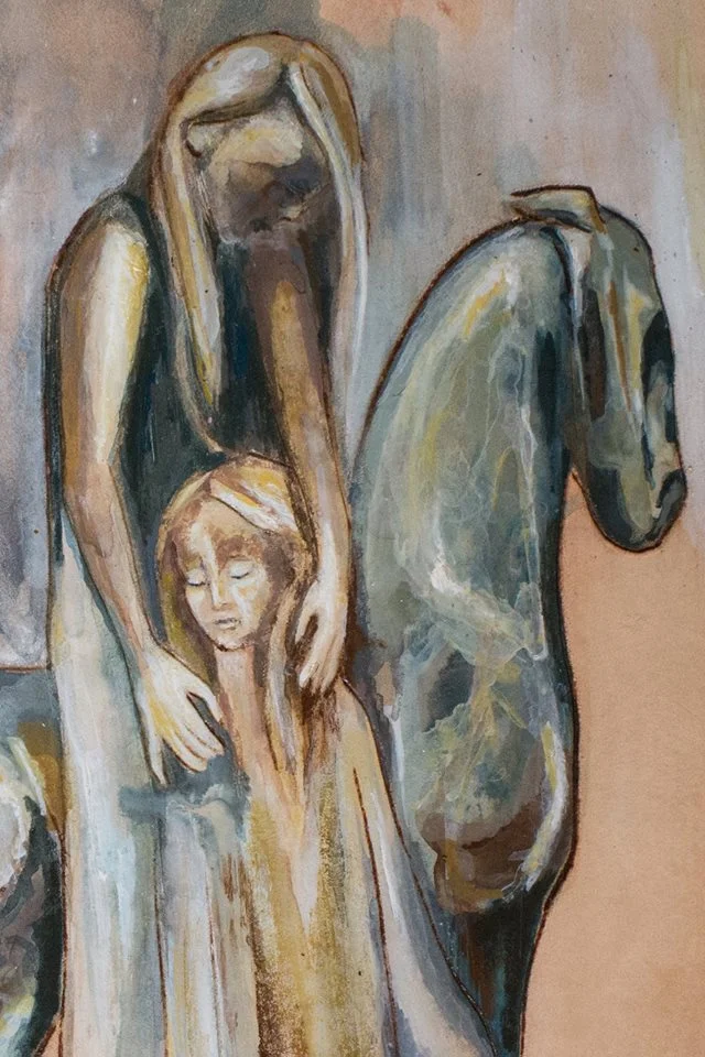 woman child and horse bag Linny Kenney.jpg