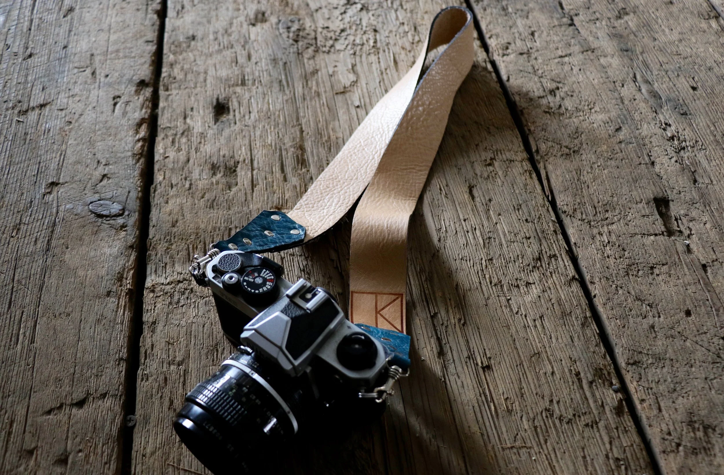 Blue camera strap