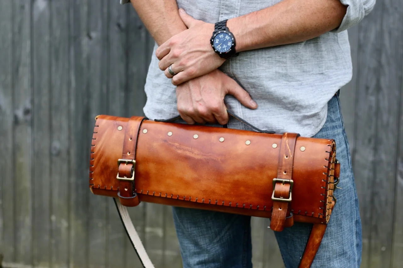 Brown Leather Knife Bag by Linny Kenney