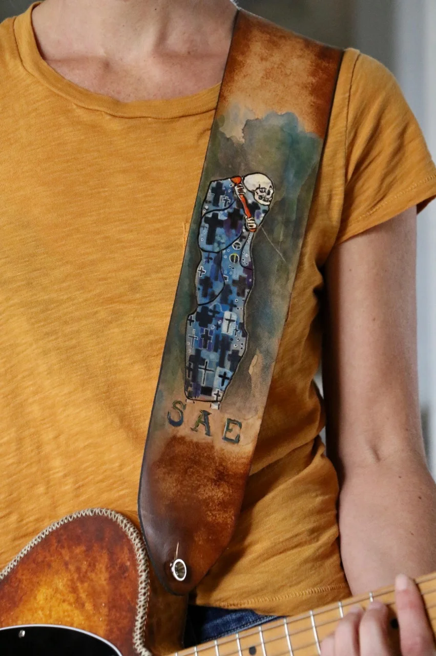 Life is death is life custom leather guitar strap