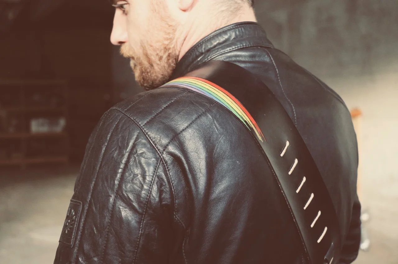 Rainbow guitar strap by Linny Kenney