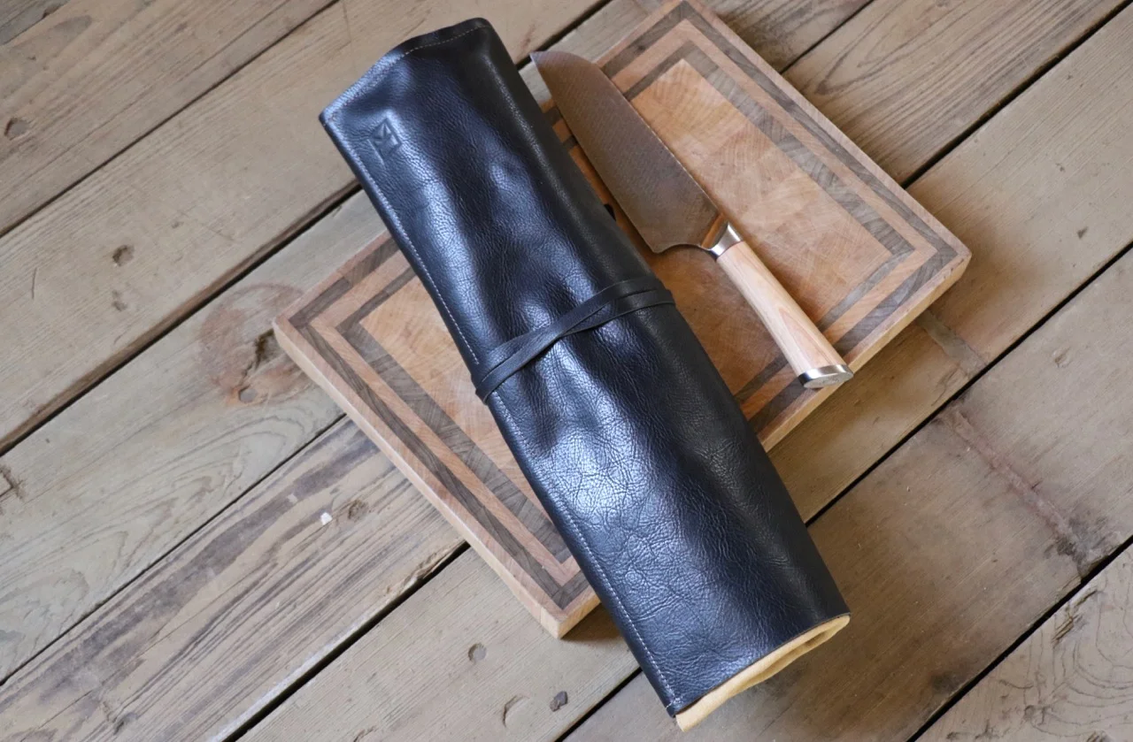 Black Leather Knife Roll