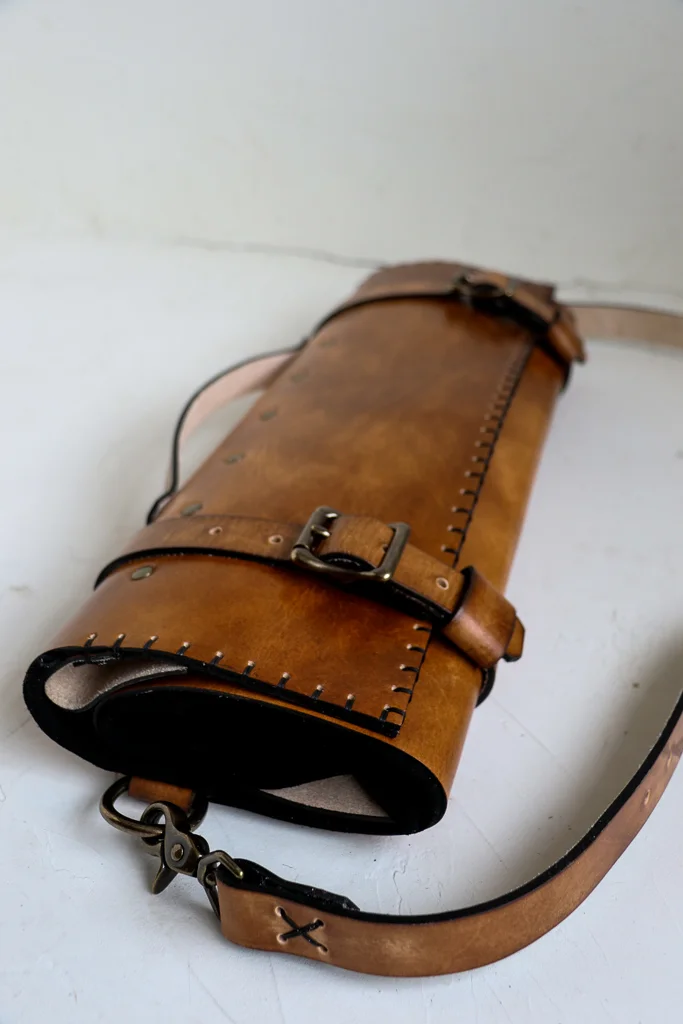 custom leather knife roll with initials