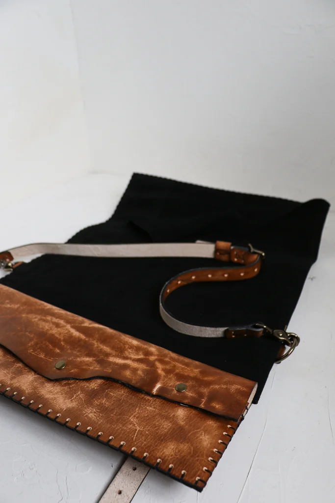 custom leather knife roll with initials