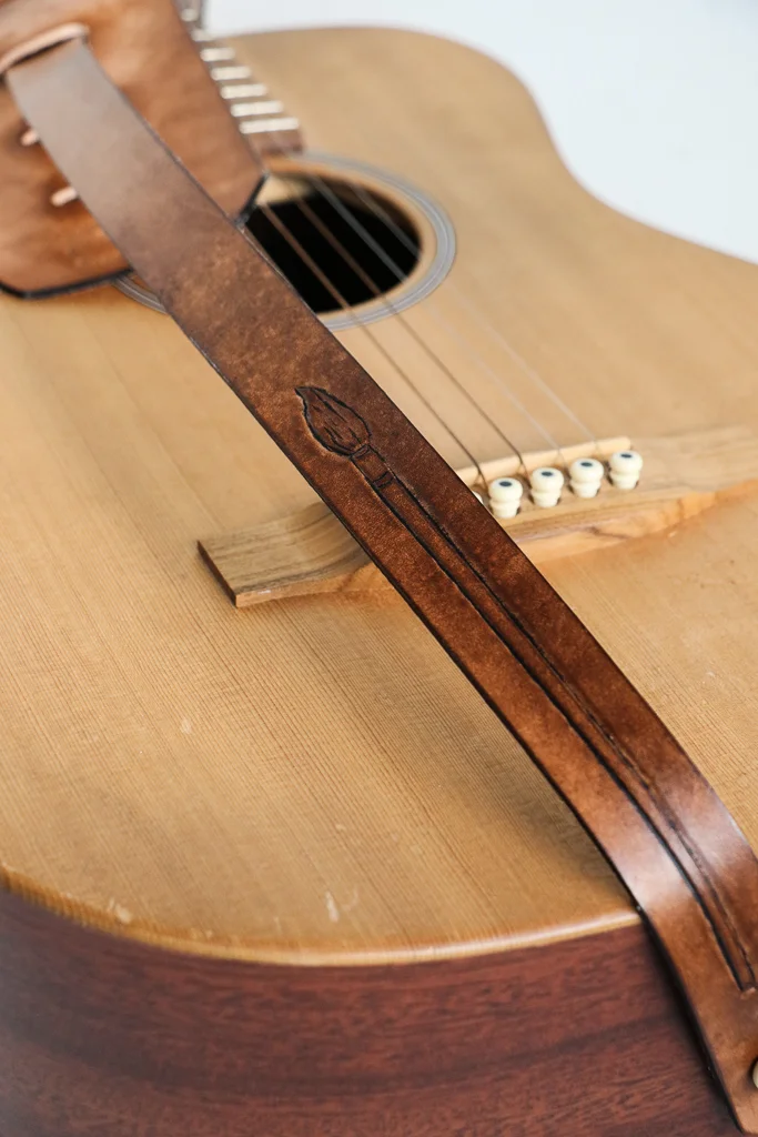 tooled leather custom guitar strap by Linny Kenney