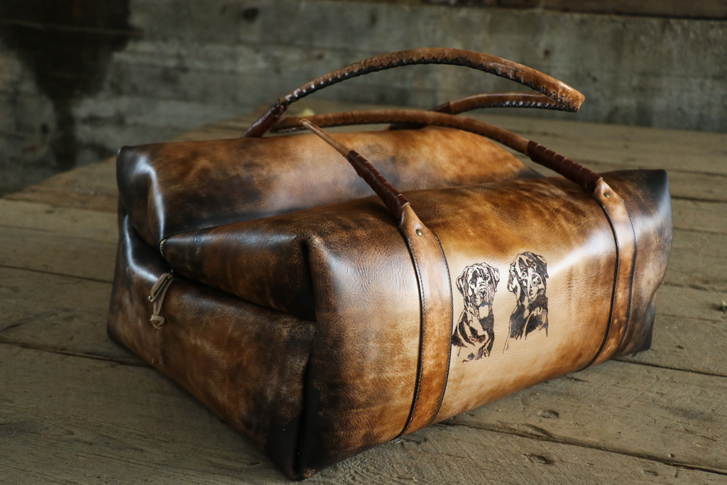 leather bag with art