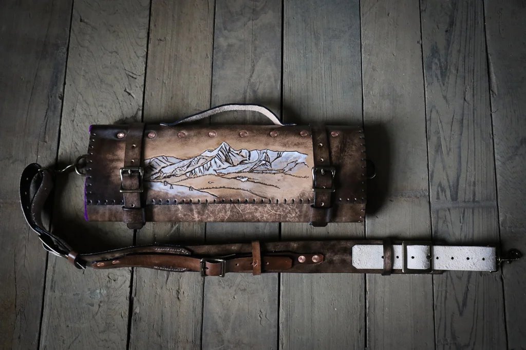 Mountain range knife roll by Linny Kenney