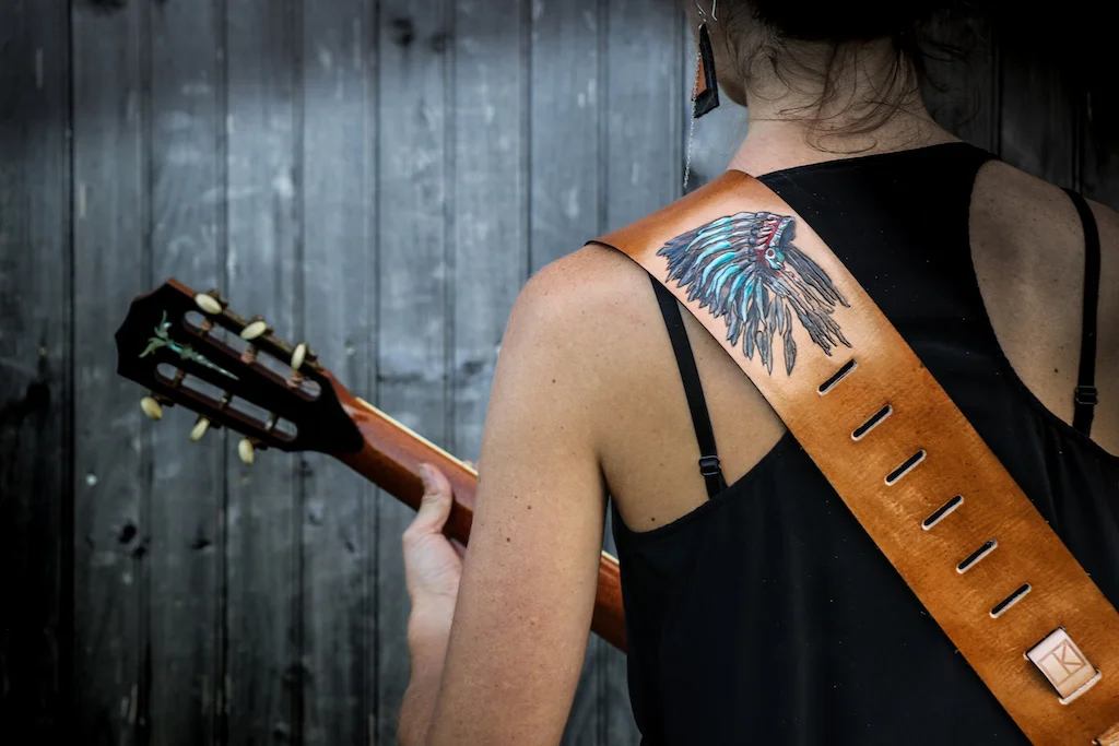 Native American Headdress Guitar Strap by Linny Kenney