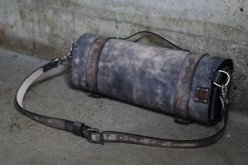 gray leather knife roll by Linny Kenney