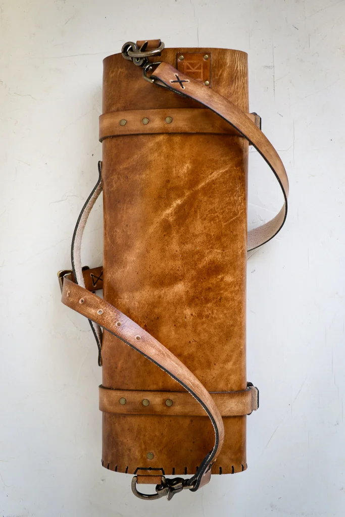 Dahlia natural leather knife roll by Linny Kenney