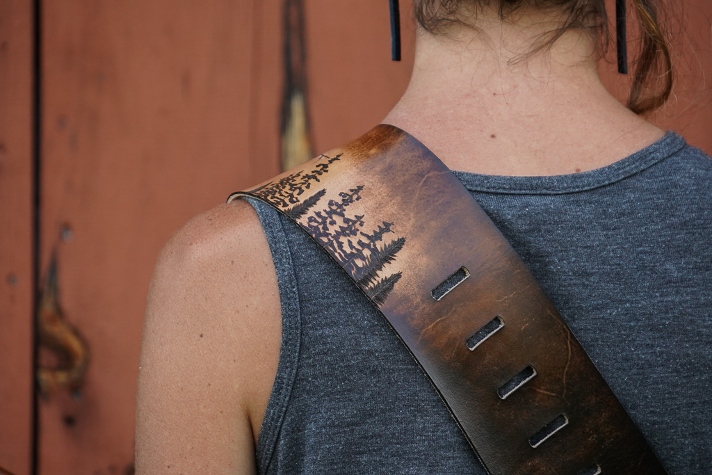 mountain and forest guitar strap by Linny Kenney