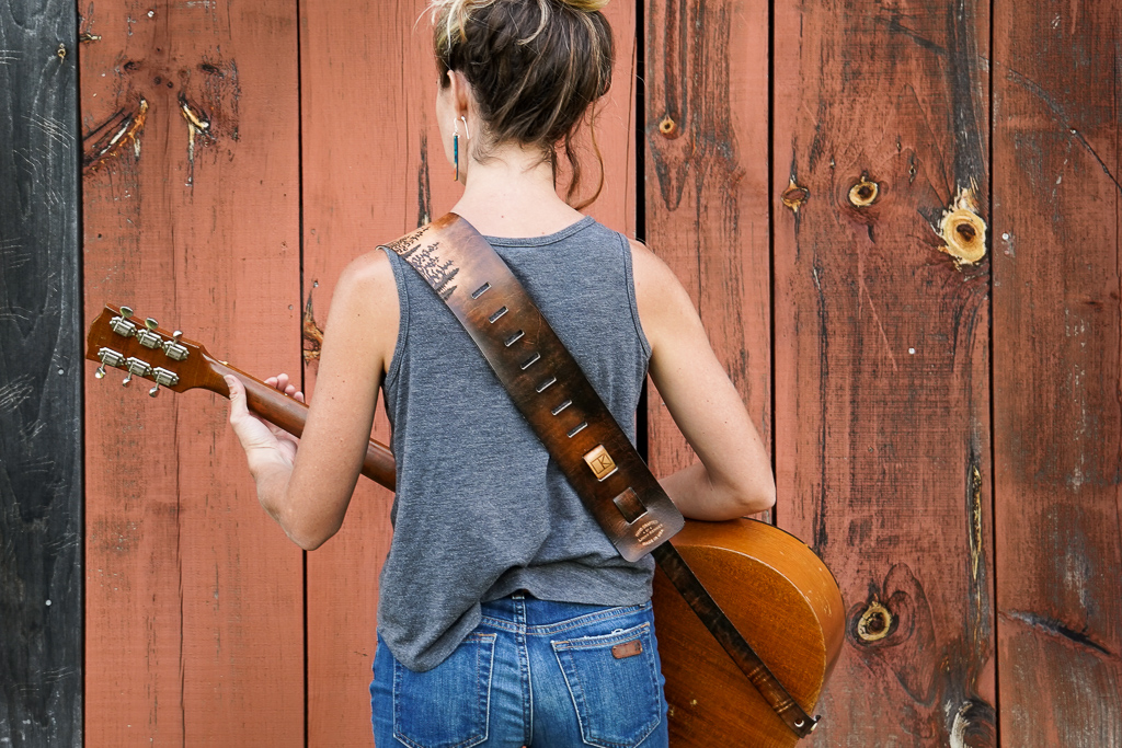 mountain and forest guitar strap by Linny Kenney