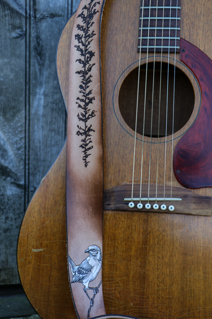 tree and mockinbird custom guitar strap 