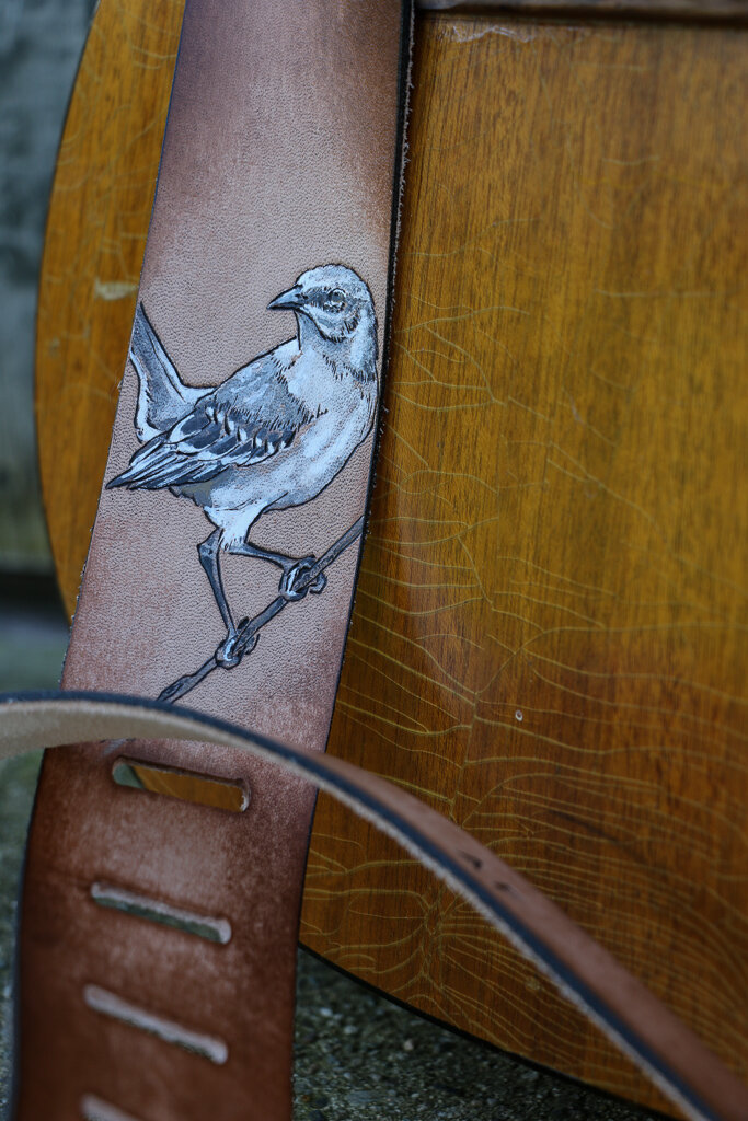 tree and mockinbird custom guitar strap 