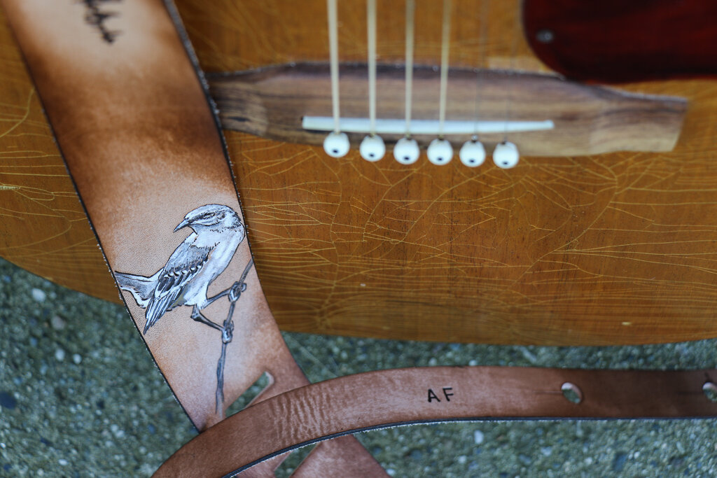 tree and mockinbird custom guitar strap 