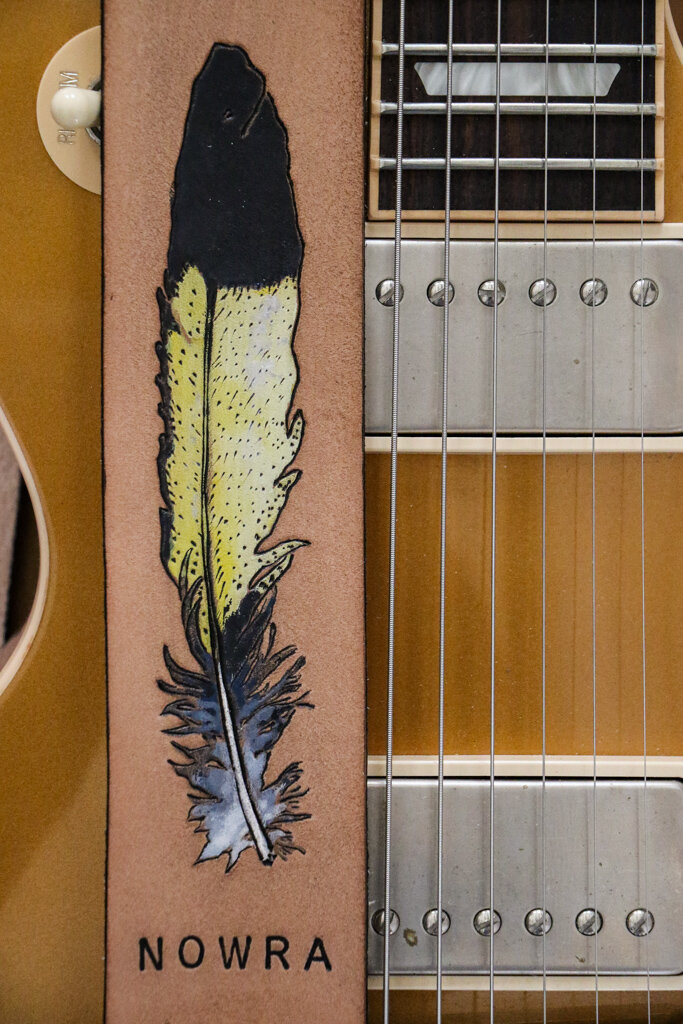 yellow tailed black cockatoo custom guitar strap by Linny Kenney