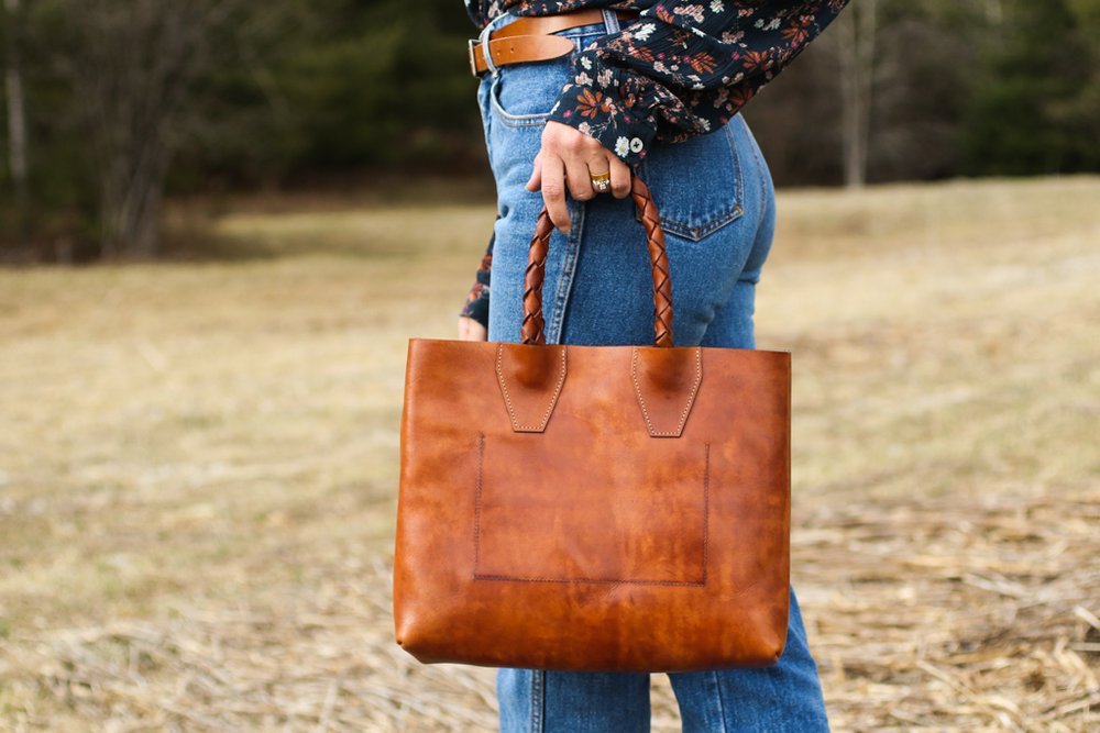 Italian leather tote with braided handle — Linny Kenney