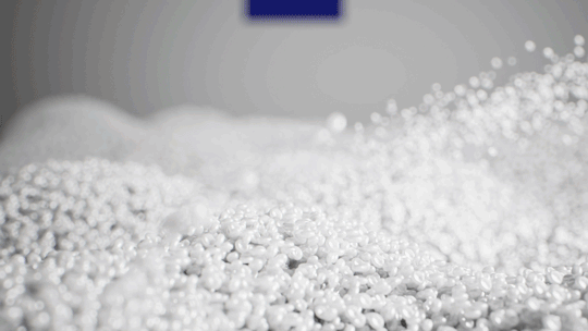 Animated GIF showing polypropylene molecules swirling up, for Heartland Polymers