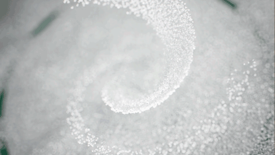 Animated GIF showing polypropylene molecules swirling up, for Heartland Polymers