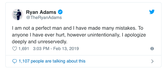 This should read,”I am not a perfect man and I have me many mistakes. To anyone I have ever hurt, I apologize deeply and unreservedly.”