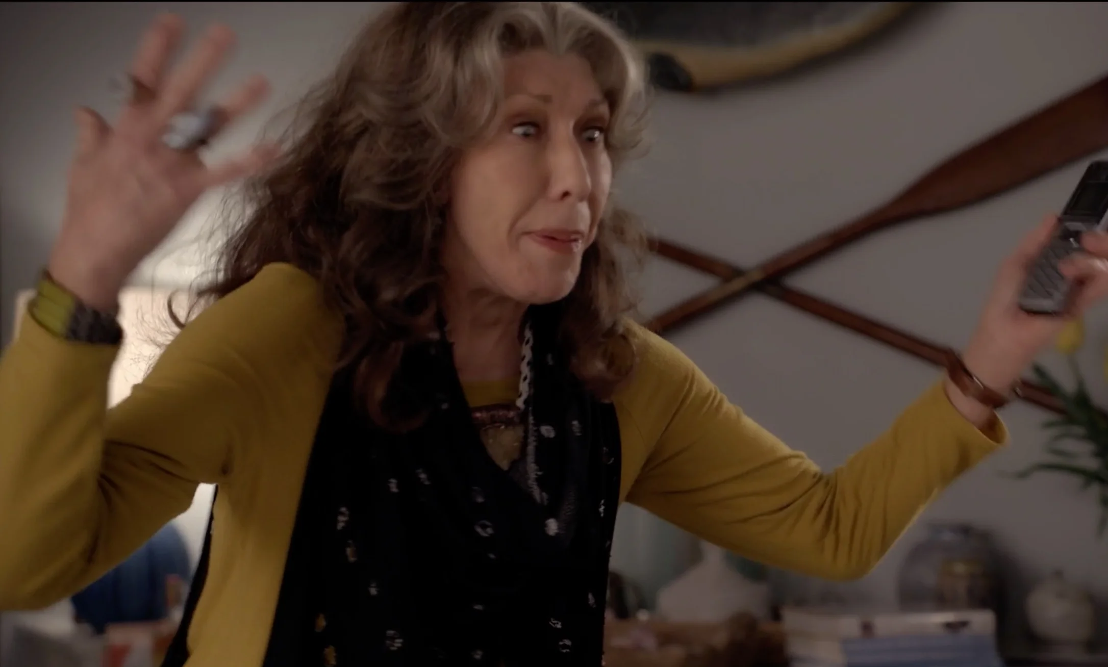 Lily Tomlin (Frankie) from Netflix Grace & Frankie, sporting Aerow Rings and Necklace