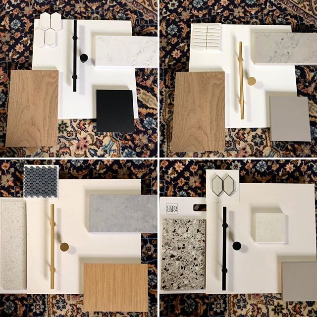 Some kitchen finish combos I&rsquo;m working on for a client. We haven&rsquo;t decided yet whether to do tile flooring or carry the hardwood into the kitchen so I have included two options with tile and two with hardwood. Let&rsquo;s see where this g