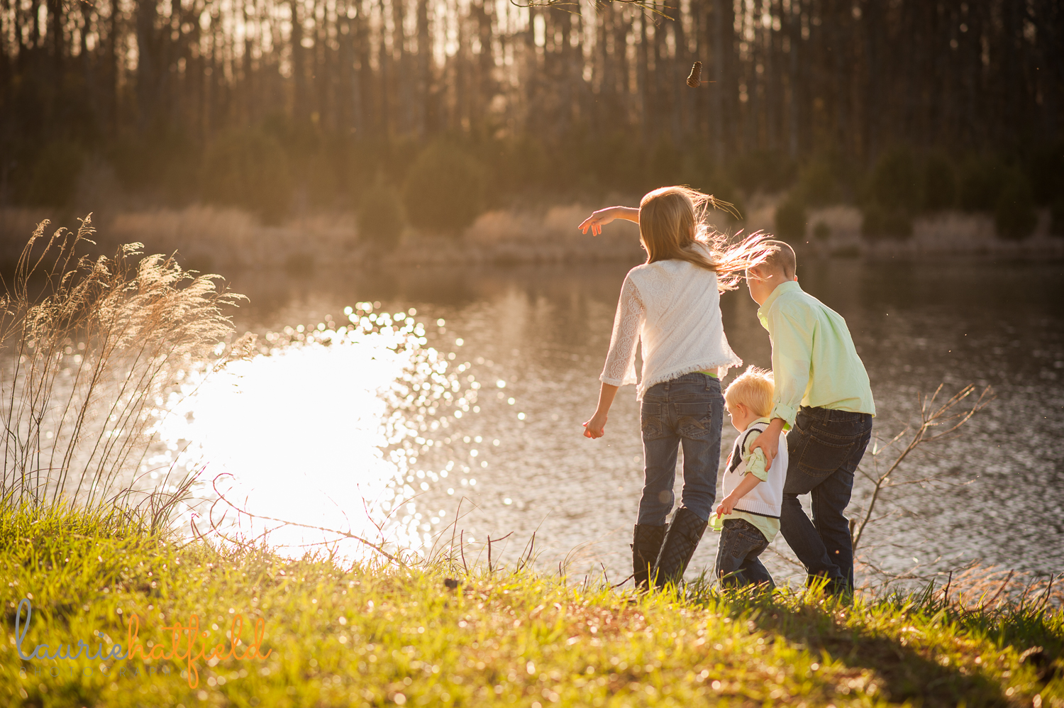 brothers and sister playing near water {huntsville family photographer}