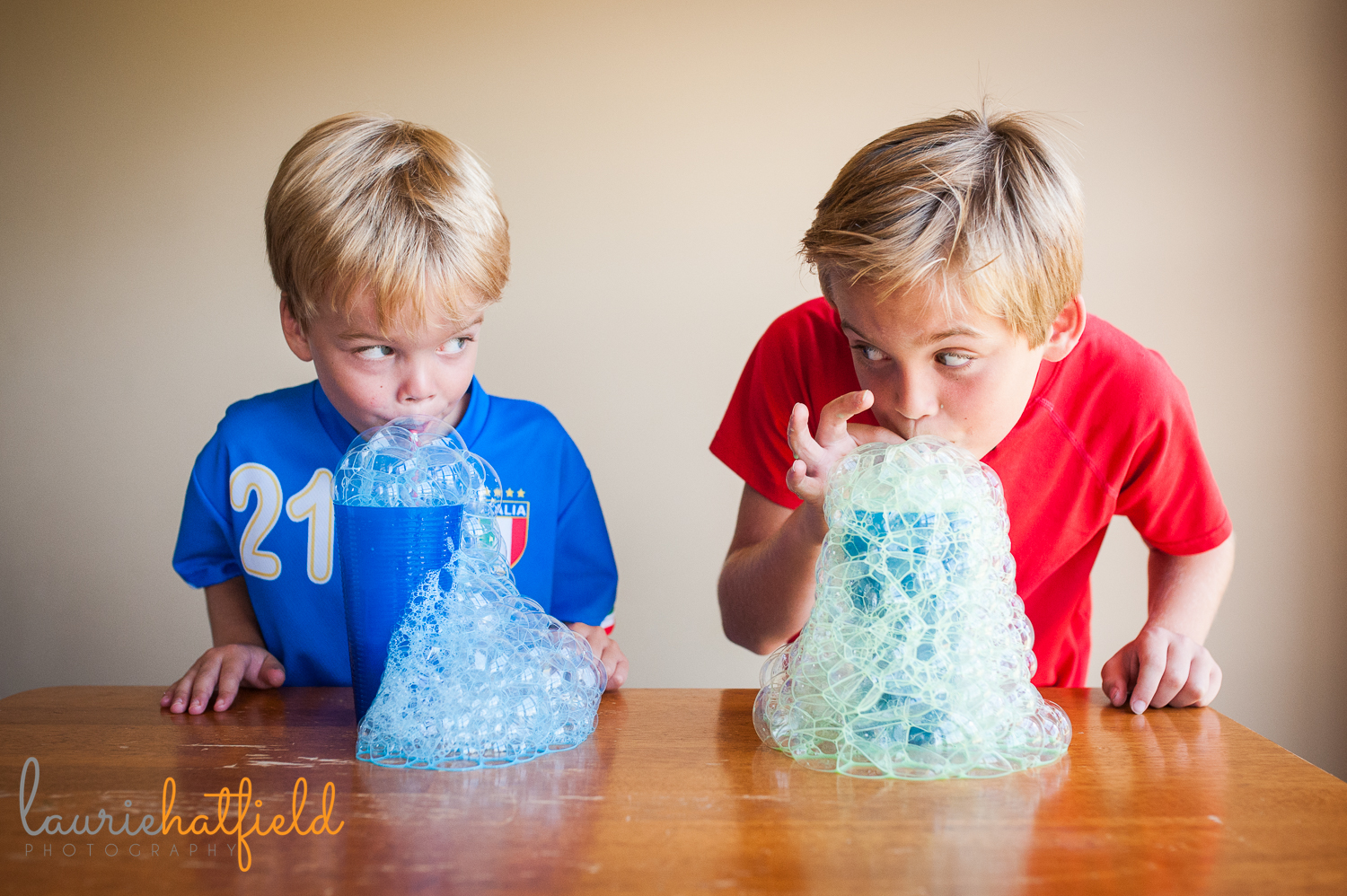 brothers blowing milk bubbles | Huntsville photographer