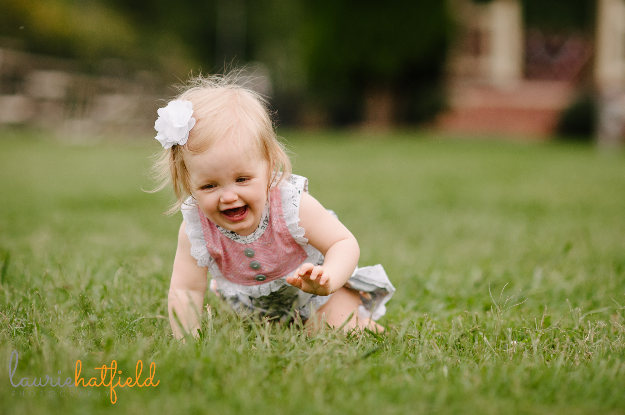 baby girl crawling in grass | Mobile AL family photographer