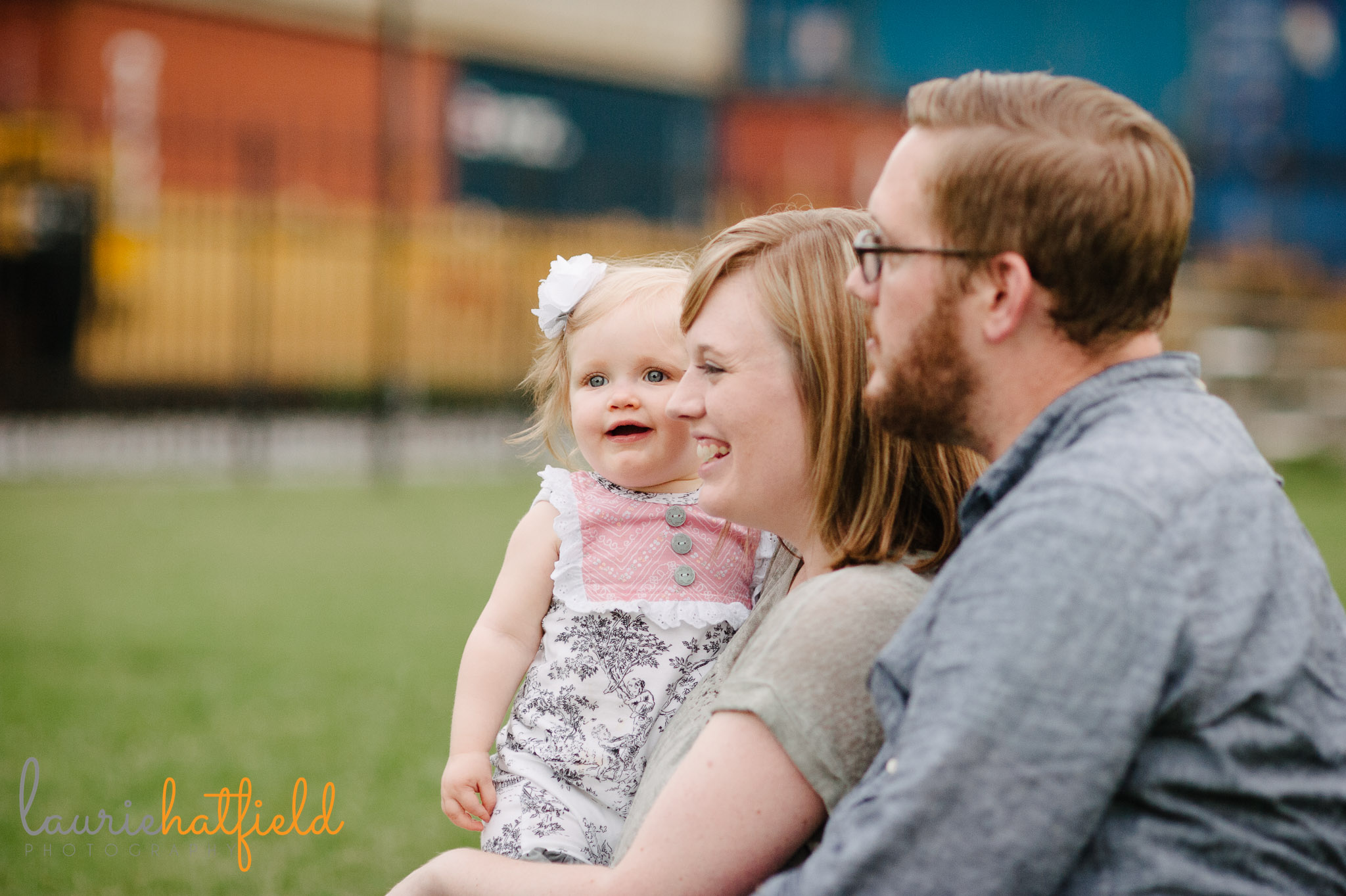 family of 3 watching trains | Mobile AL lifestyle photographer