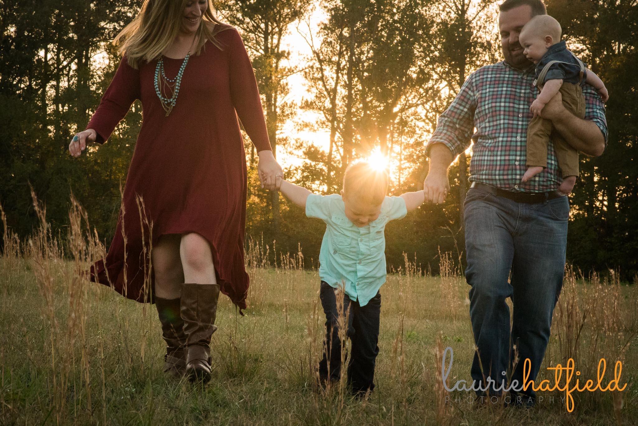 family of four walking through field | Mobile AL lifestyle photography