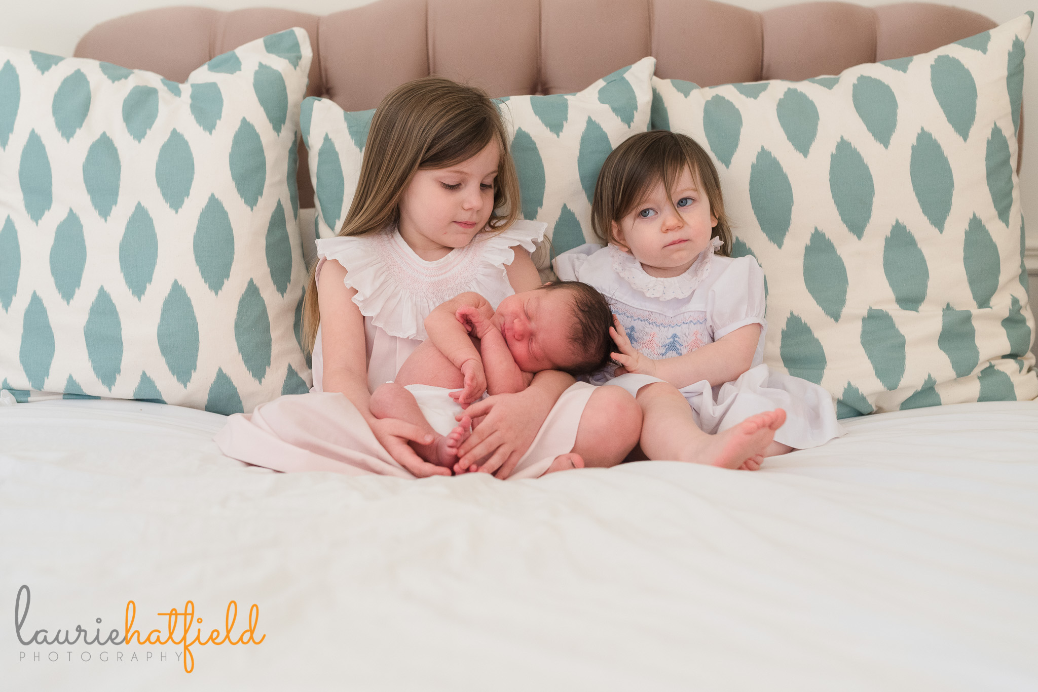 2 sisters with baby brother | Mobile newborn photographer
