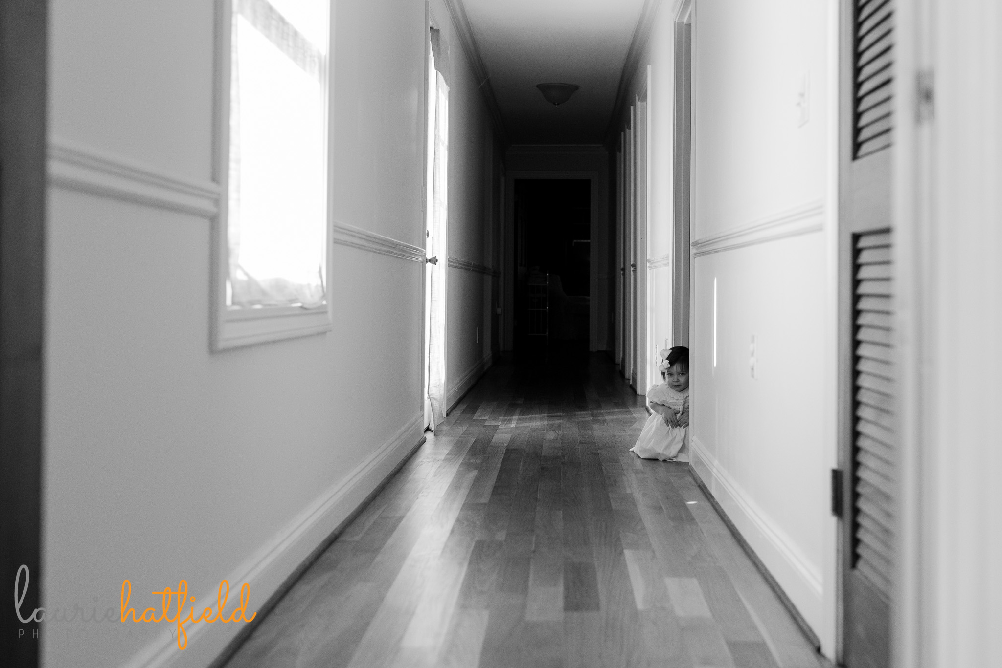 little girl in hallway | Mobile newborn photographer