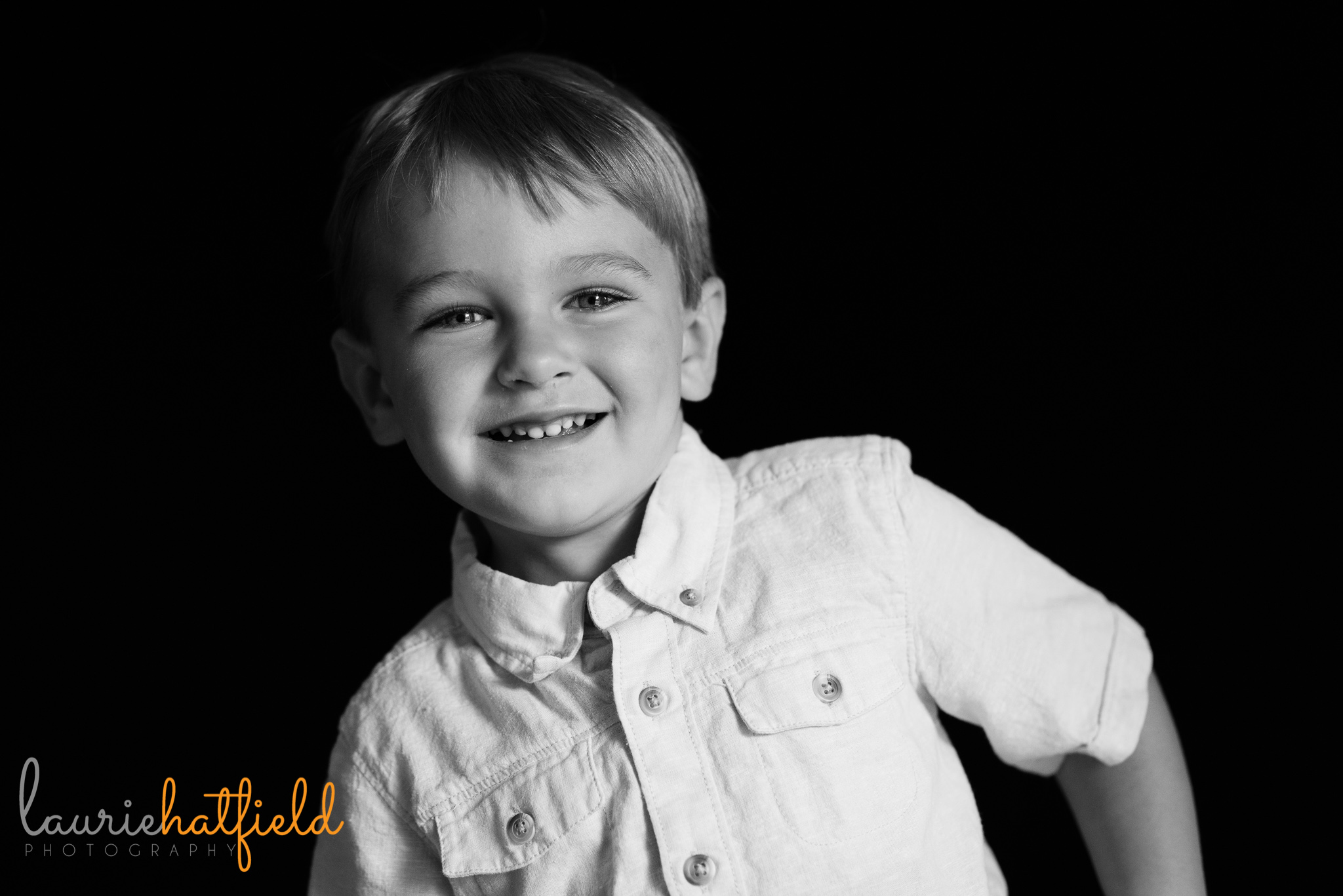 black and white boy's portrait | Mobile AL preschool photographer