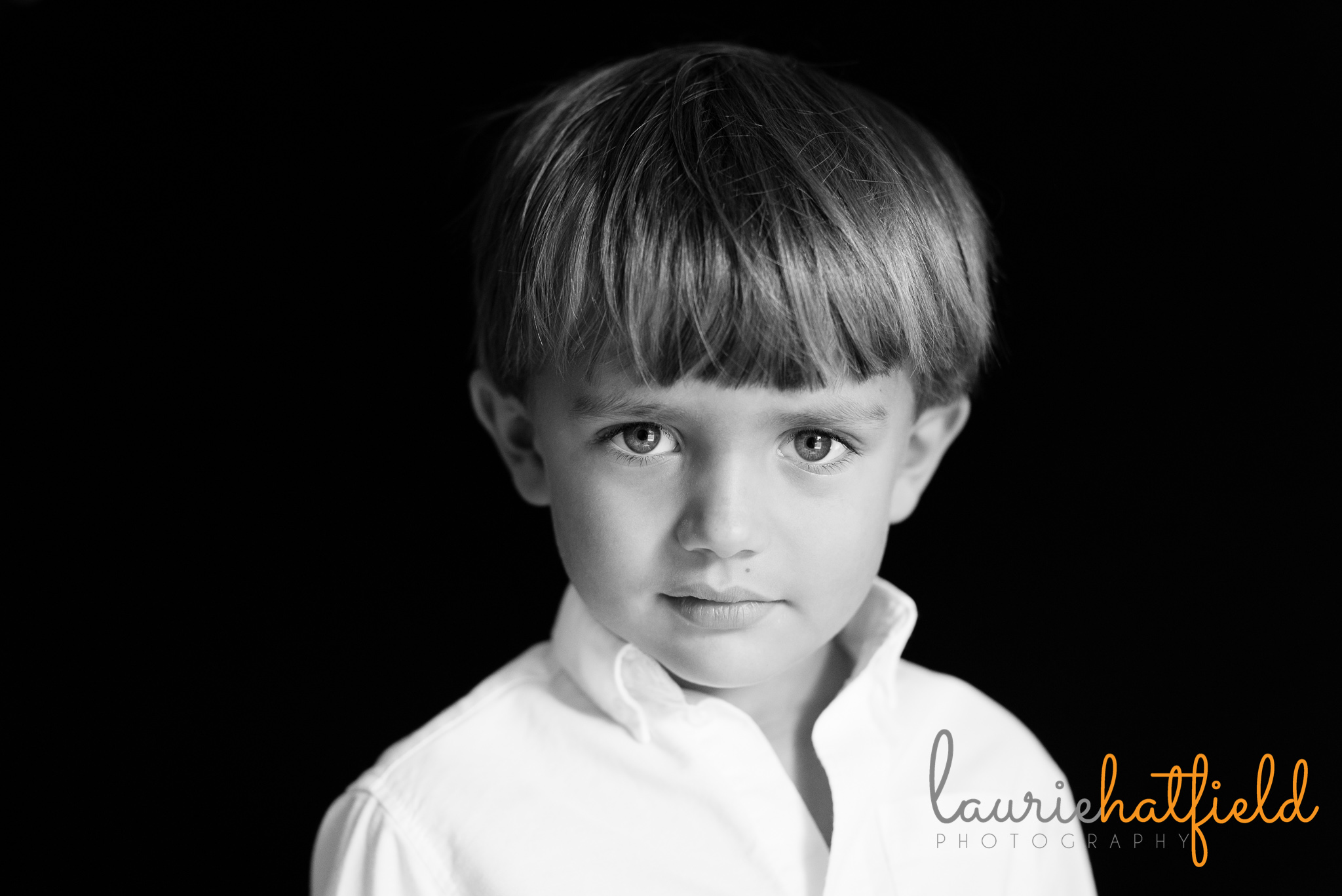 black and white school portrait of 5 year old boy | Mobile AL preschool photographer