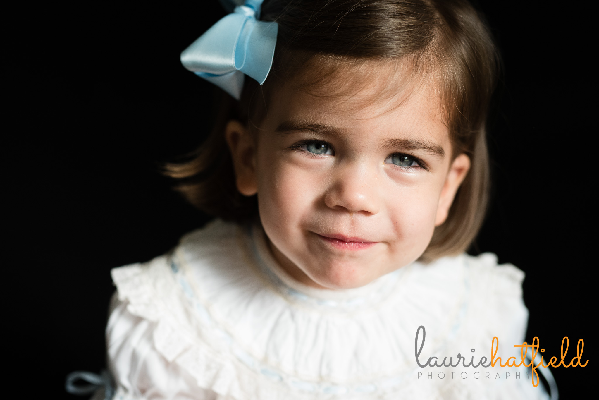 2 year old girl with blue eyes and white dress | Mobile AL preschool photography