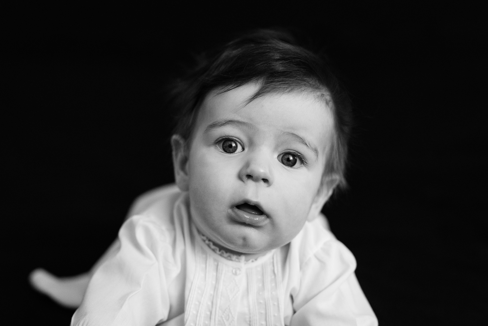 6-month-old boy in gown | Mobile AL preschool and school photographer