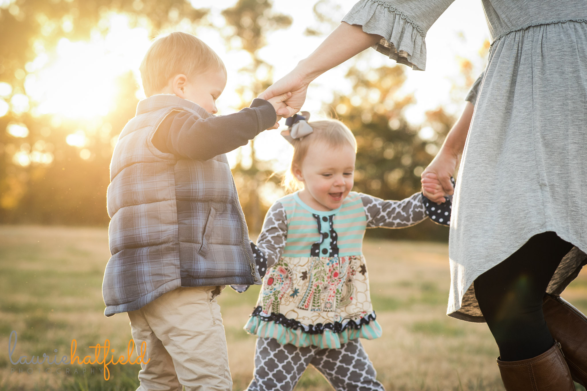 mom dancing with kids in field | Mobile AL family photographer