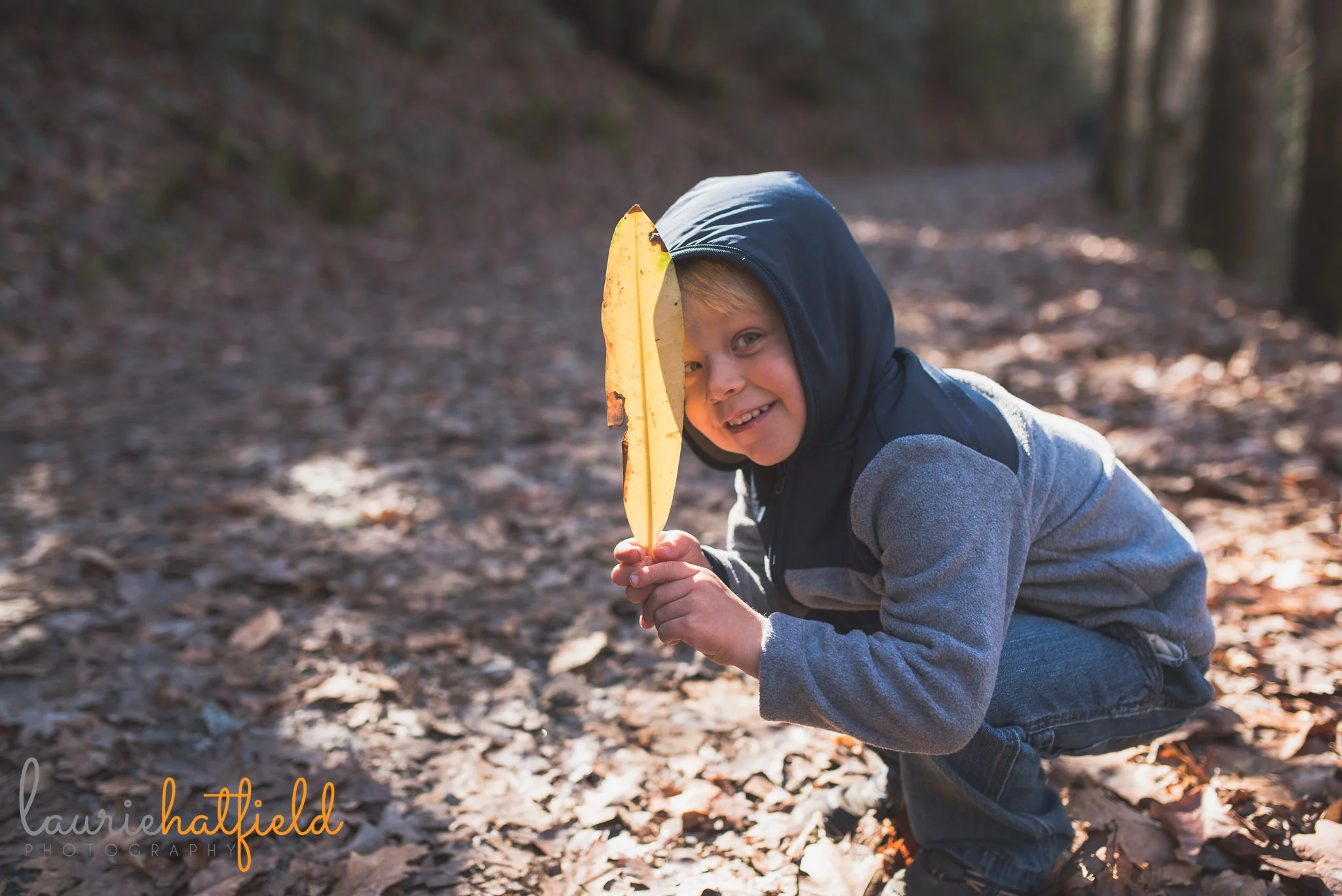 little boy holding big leaf | Mobile AL family photographer