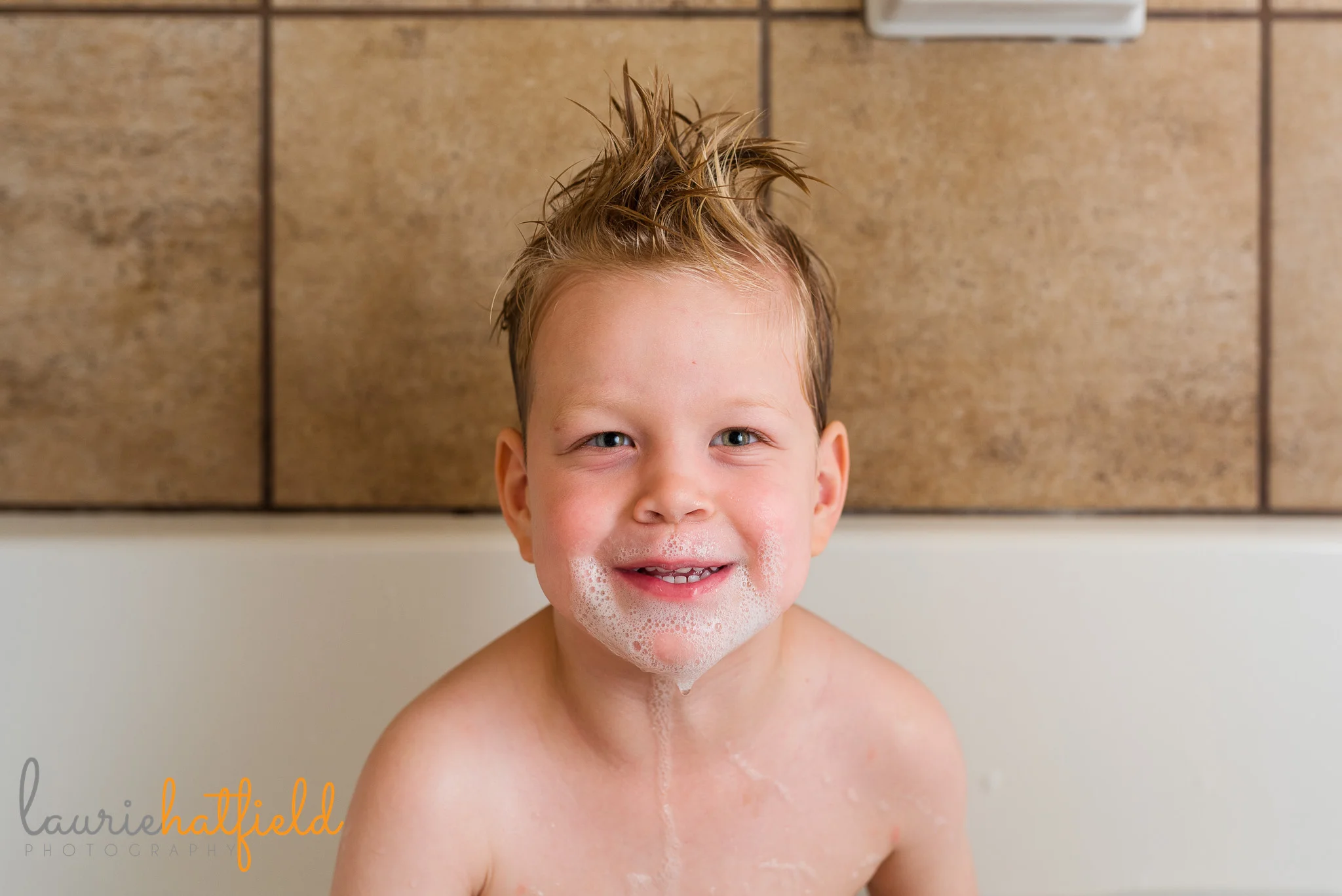4-year-old boy in bath | Saraland AL family photographer