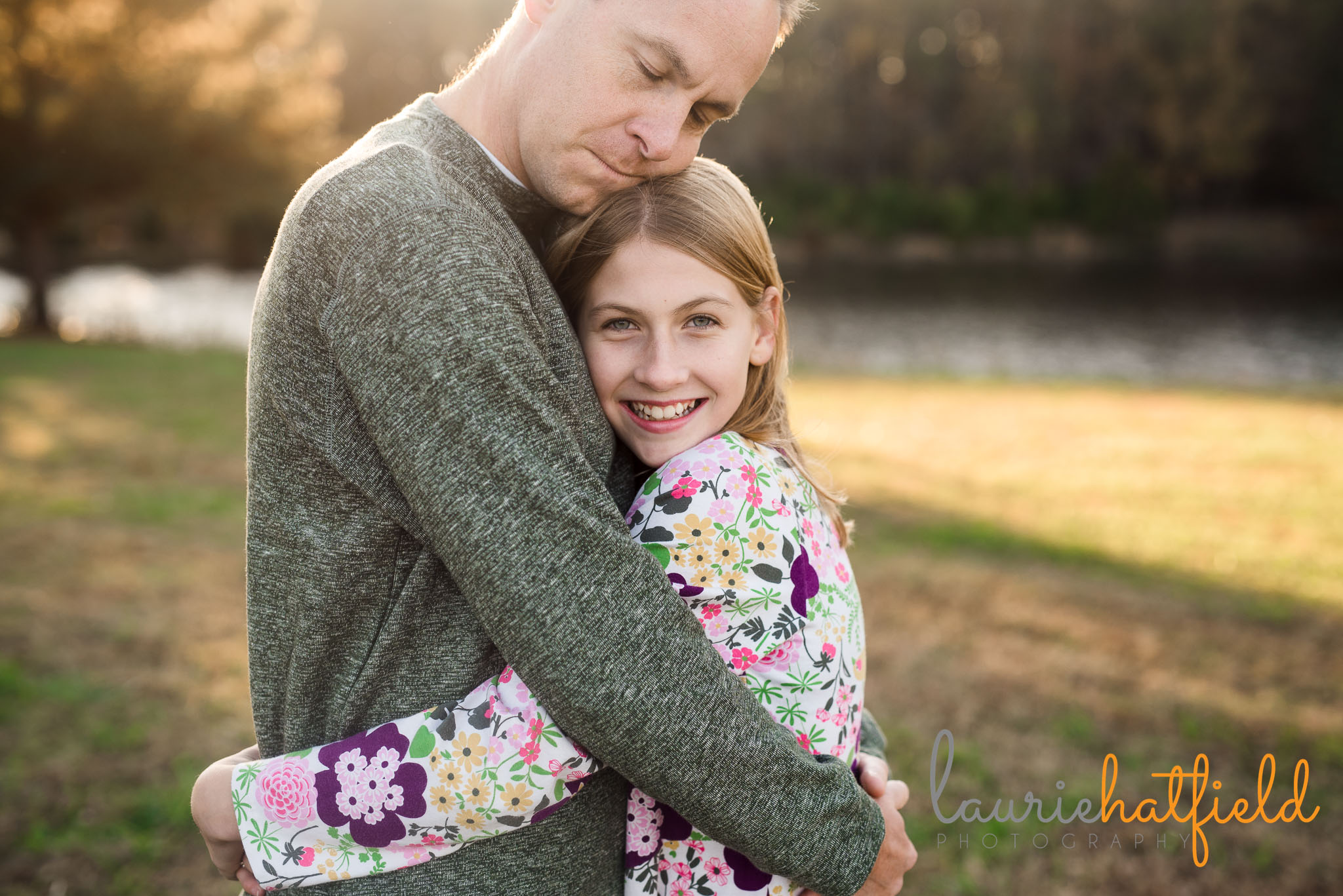 Dad hugging 11-year-old daughter | Foley AL family photographer