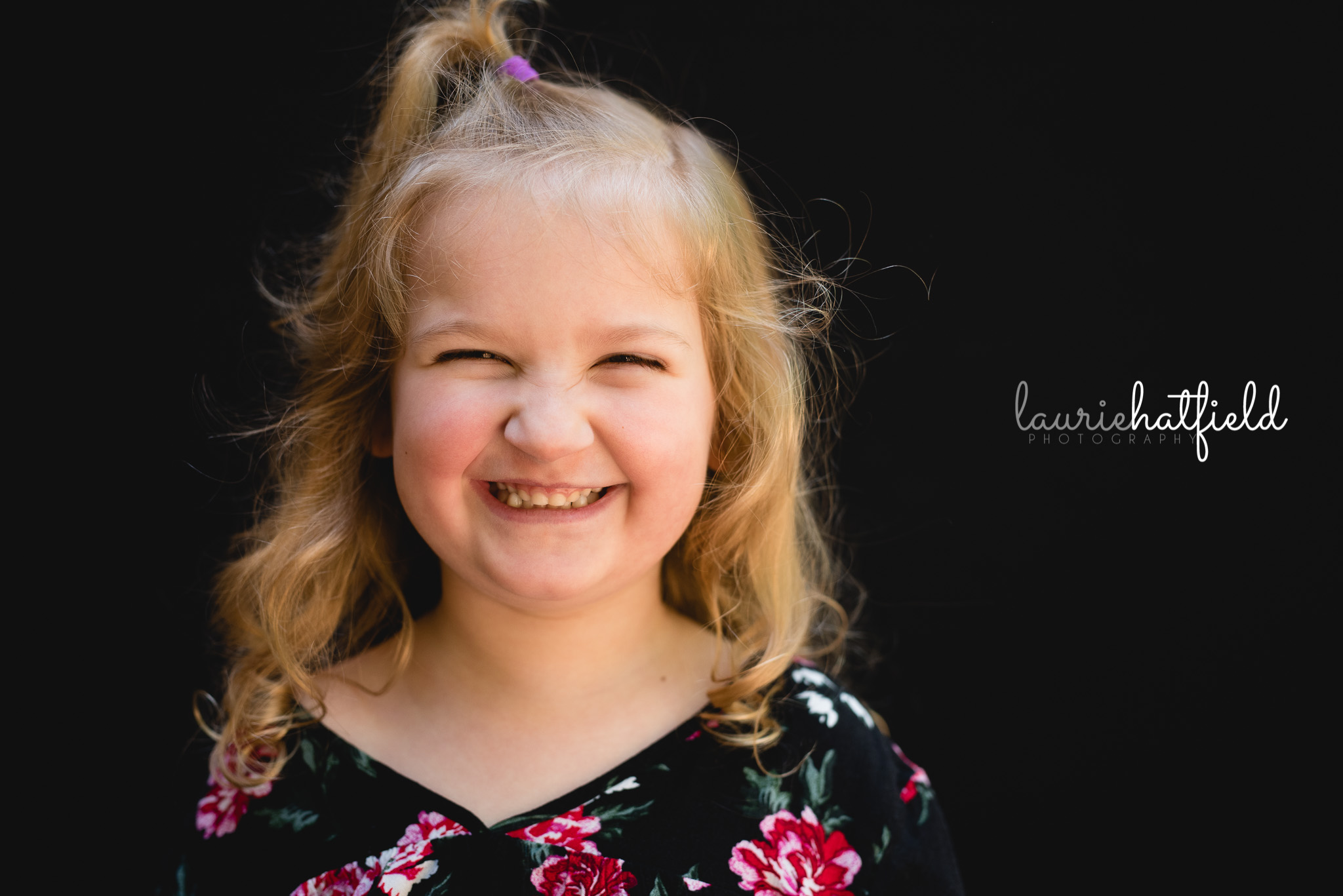 little girl with black floral dress | Mobile AL school portraits