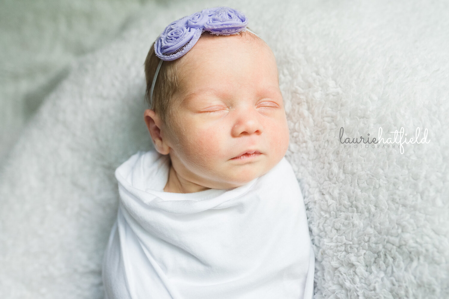 baby girl in purple headband | Huntsville AL newborn pictures