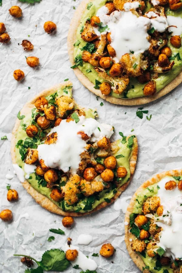 Roasted Veggie Pitas with Avocado Dip