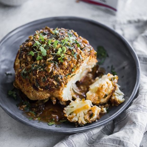 Butter Roasted Whole Cauliflower with Hot Garlic Sauce
