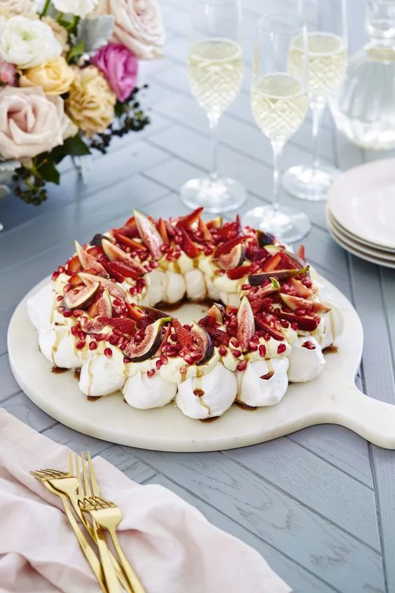 Pavlova Wreath with Strawberries, Pomegranate &amp; Figs