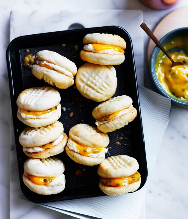 Lime and Vanilla Yo-yo's with Passionfruit Curd